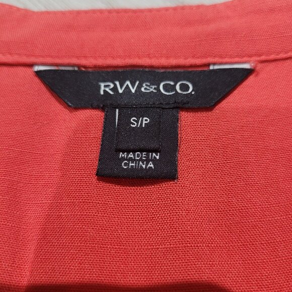 RW&Co V-Neck Button Down Blouse with Gathered Sleeves Size Small Coral - Picture 5 of 12